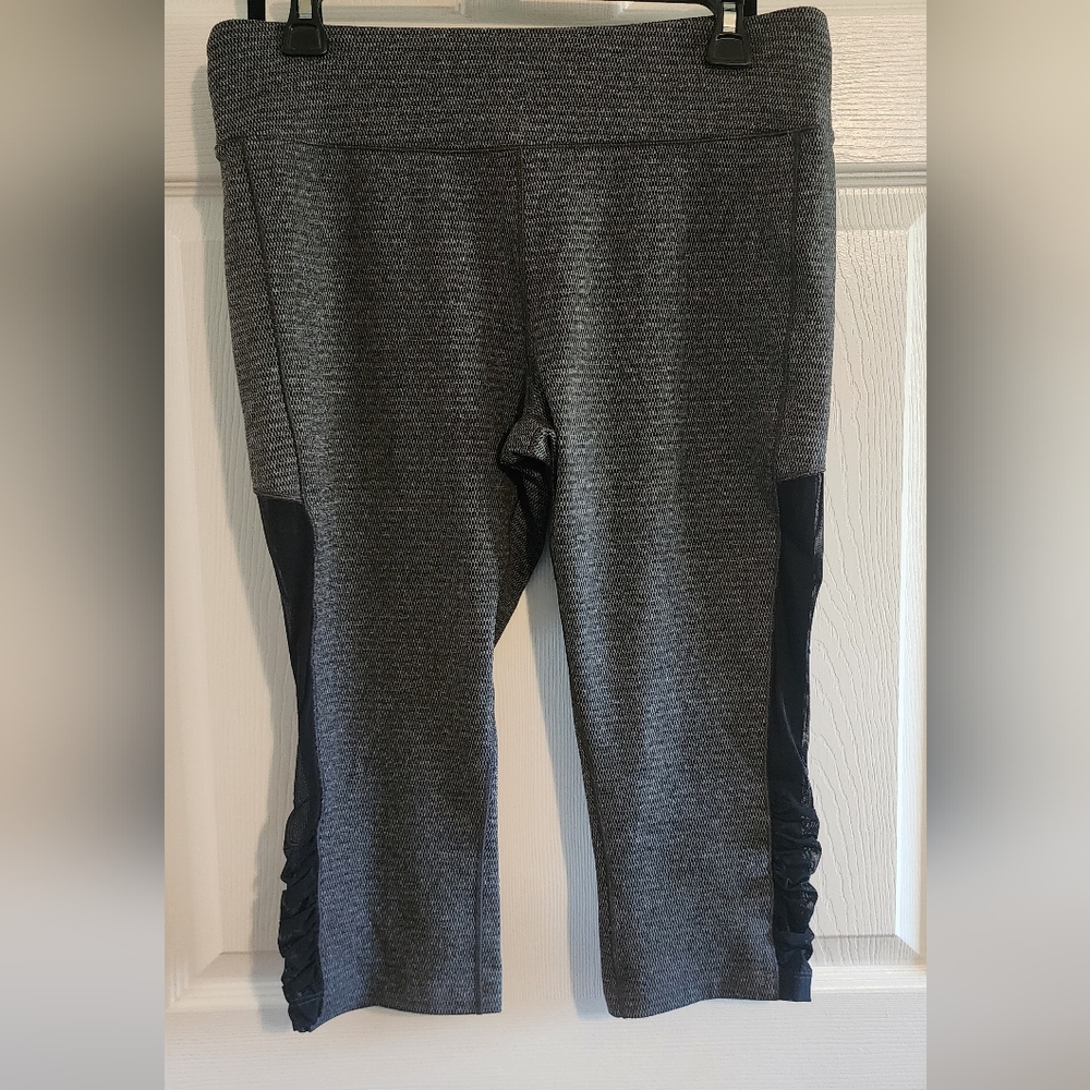 bcg Gray Capri Leggings with Black Sheer Side Panels